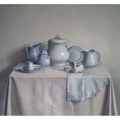 White Ironstone, Napkins on Tablecloth