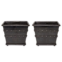 Pair of Square Hand Forged Iron Jardineres