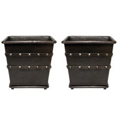 Pair of Square Hand Forged Iron Jardineres