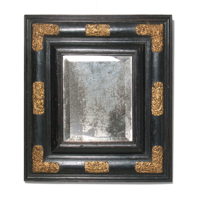 Ebonized Mercury Mirror with Decorative Hardware