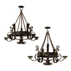 Pair of Whimsical Iron Chandeliers