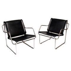 Pair of French 50
s Black Leather and Chrome Tube Chairs