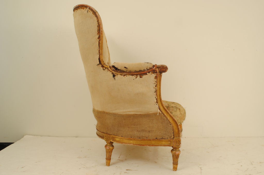 19th Cen. Louis XVI Style Carved Giltwood Bergere