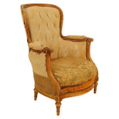19th Cen. Louis XVI Style Carved Giltwood Bergere