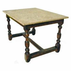 French Oak Louis XIII Table Base With Later Marble Top