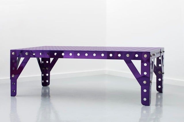 Industrial looking, purple coffee table
Also available with a gold or blue finish
Made to order
