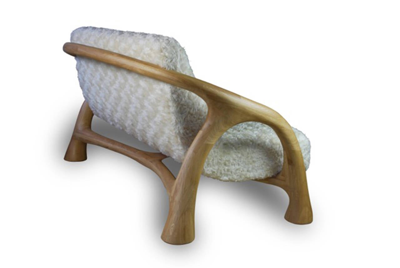 Oak, angora mohair.

Unique piece
2015.

Husband-and-wife team Chantal Saccomanno and Olivier Dayot combine forces to create furniture that looks, feels and breathes like art, but is fully functional. Eccentric and beautiful, their pieces