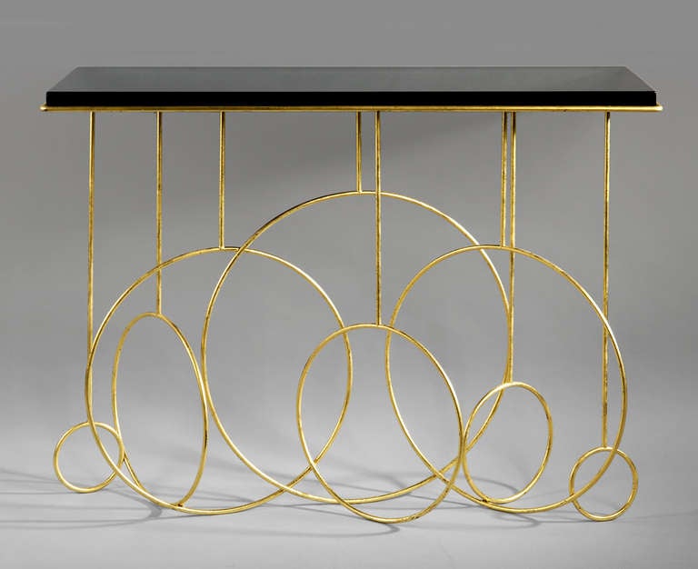 Console
2005
Slate or lacquered wood
Steel, gold leaf 
(to be anchored to a wall)
Measure: H 34.6 x L 47.2 x W 15.7 in 
(88 x 120 x 40 cm)

Hubert le Gall's work is a bold combination of sophisticated and playful. Inspired by the likes of