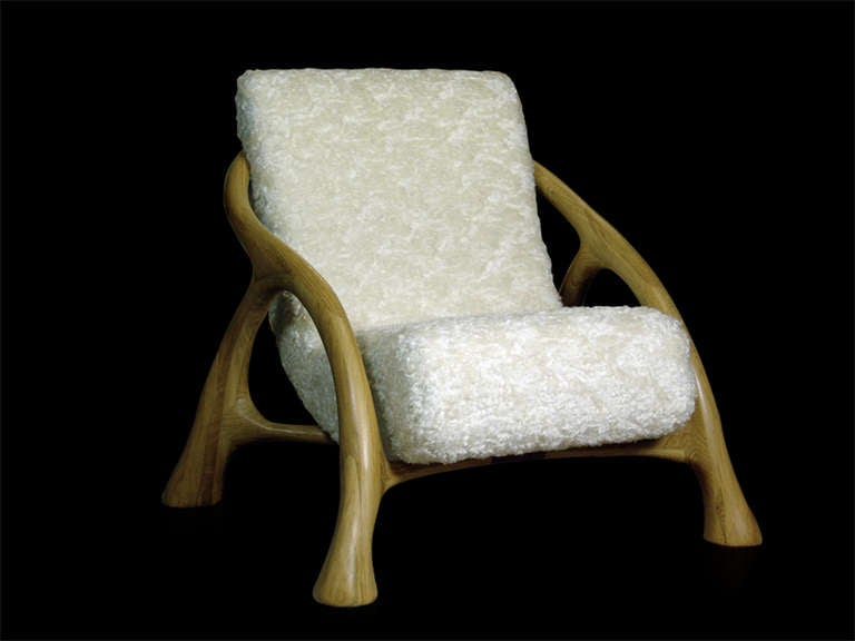 Oak, Angora mohair.

Husband-and-wife team Chantal Saccomanno and Olivier Dayot combine forces to create furniture that looks, feels and breathes like art, but is fully functional. Eccentric and beautiful, their pieces evolve from moving back and