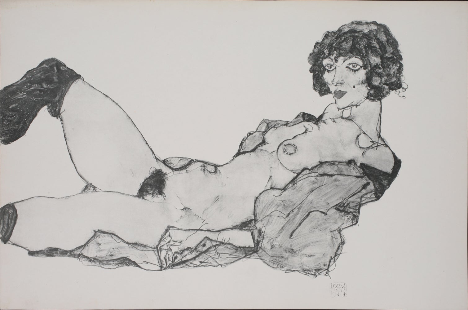 Reclining Nude with Green Stockings From Zeichnungen By Egon Schiele