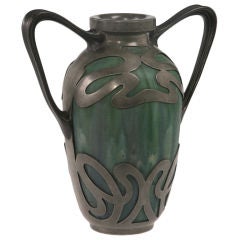 Antique Stoneware With Metal Mount Vase by Alexandre Bigot