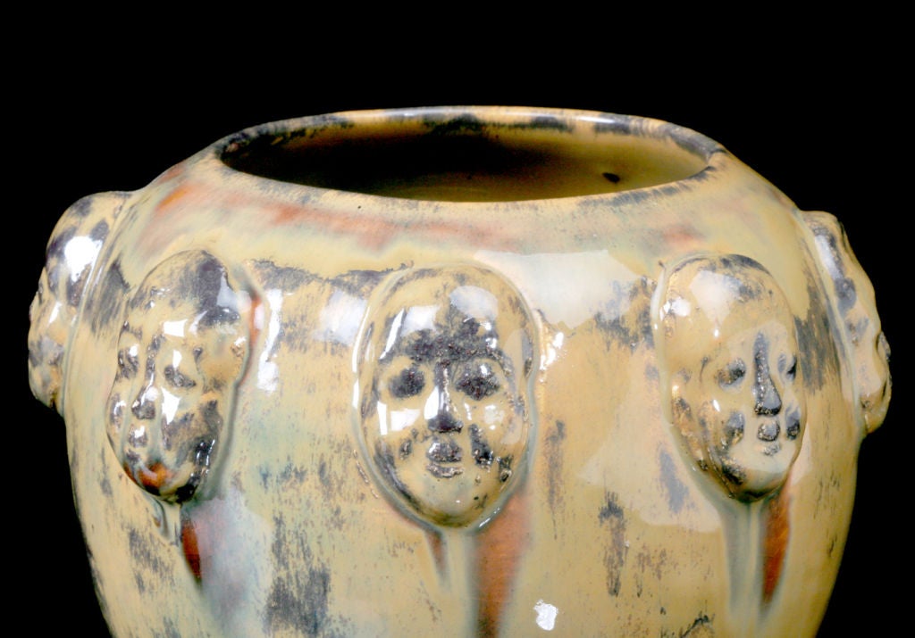 French 1900 Japonist Kabuki Face Mask Vase by Edmond Lachenal