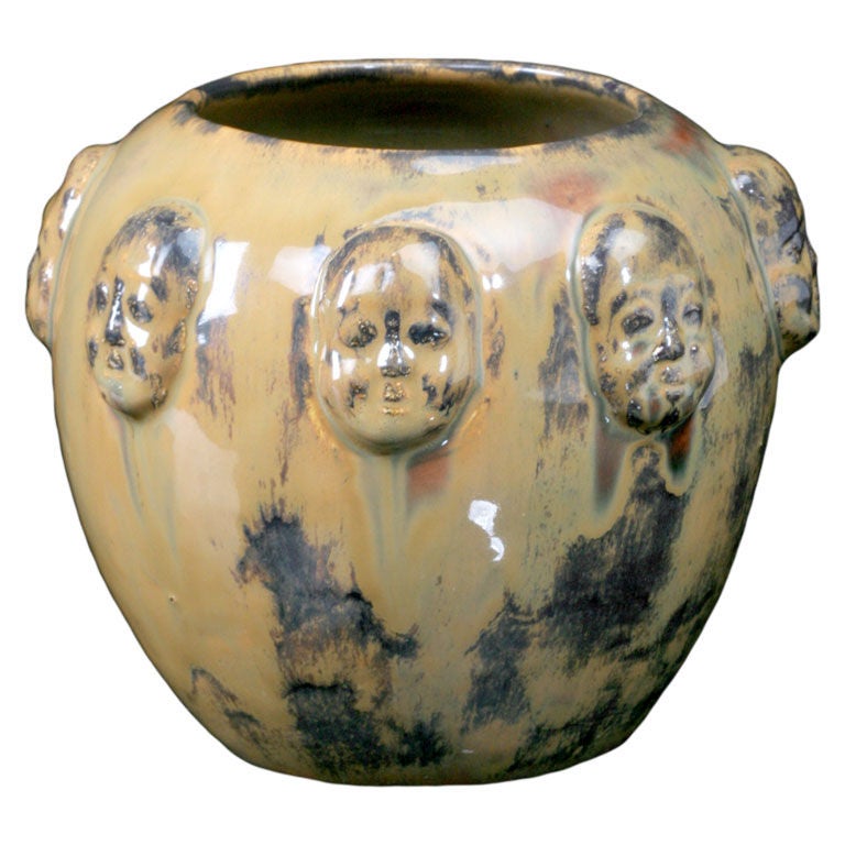 1900 Japonist Kabuki Face Mask Vase by Edmond Lachenal