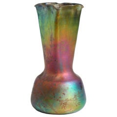 19th C. Floral Iridescent Fluted Vase by Jerome Massier