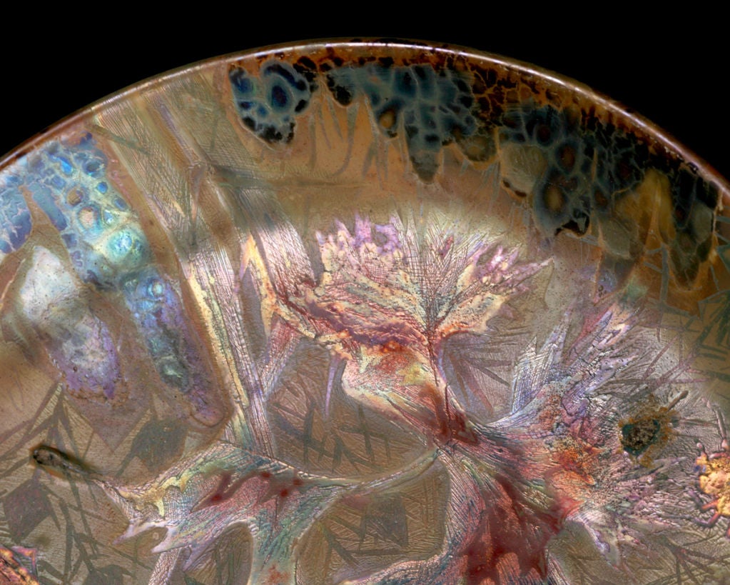 Art Nouveau 19th Century Iridescent Symbolist Leaf Dish Platter by Lucien Lévy-Dhurmer For Sale