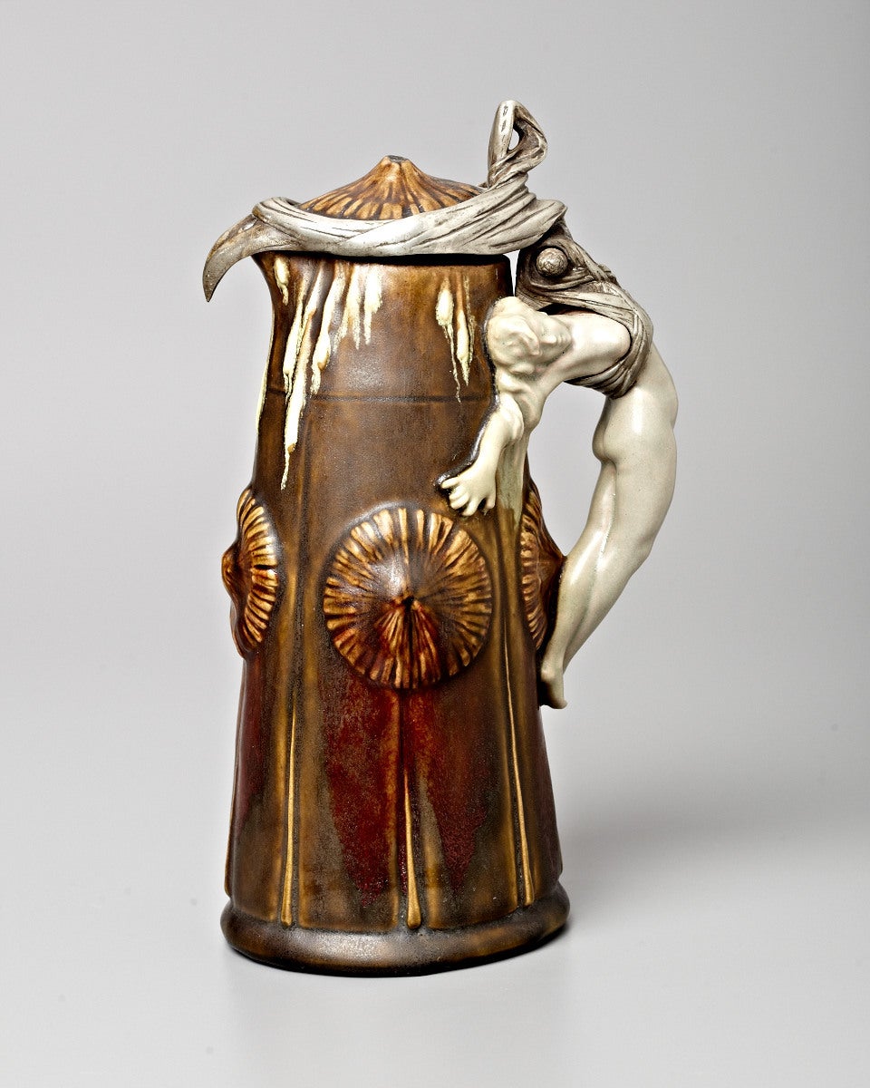 19th Century Symbolist Pitcher Ewer with Figure by Géo Wagner For Sale