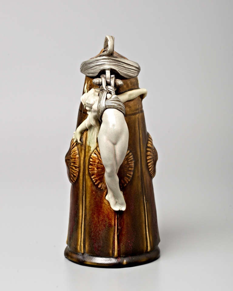 Art Nouveau 19th Century Symbolist Pitcher Ewer with Figure by Géo Wagner For Sale