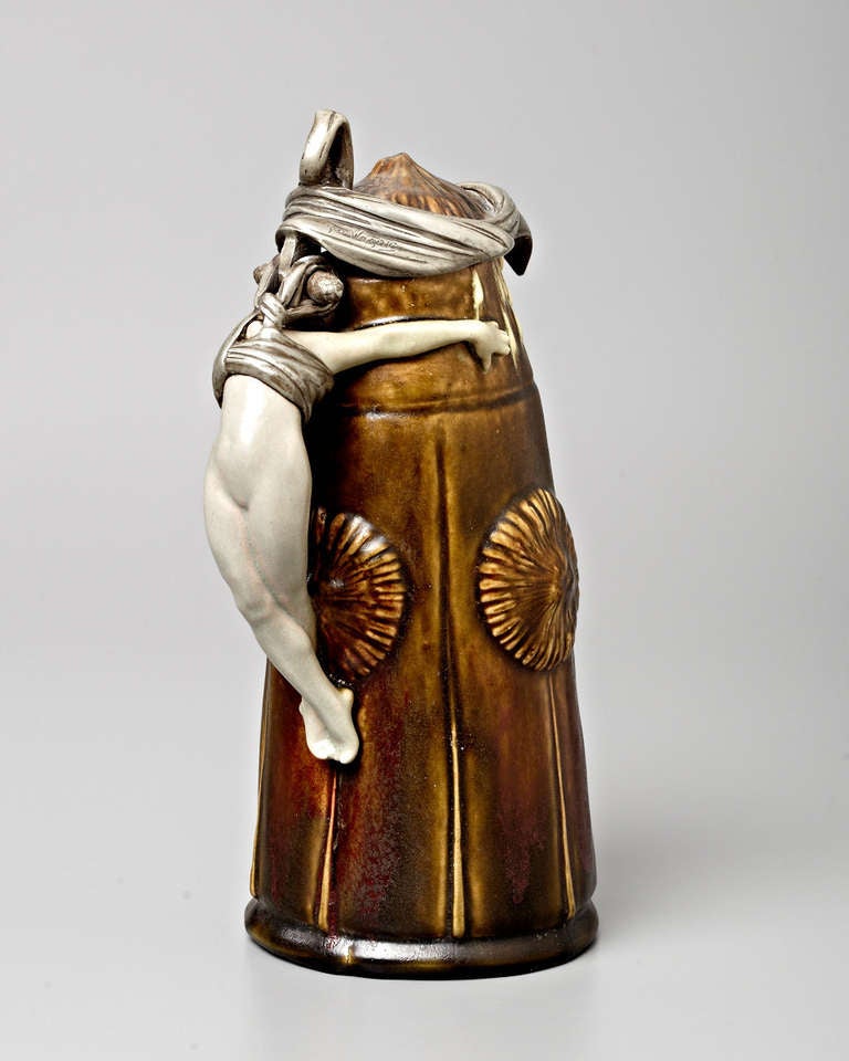 19th Century Symbolist Pitcher Ewer with Figure by Géo Wagner In Excellent Condition For Sale In New York, NY