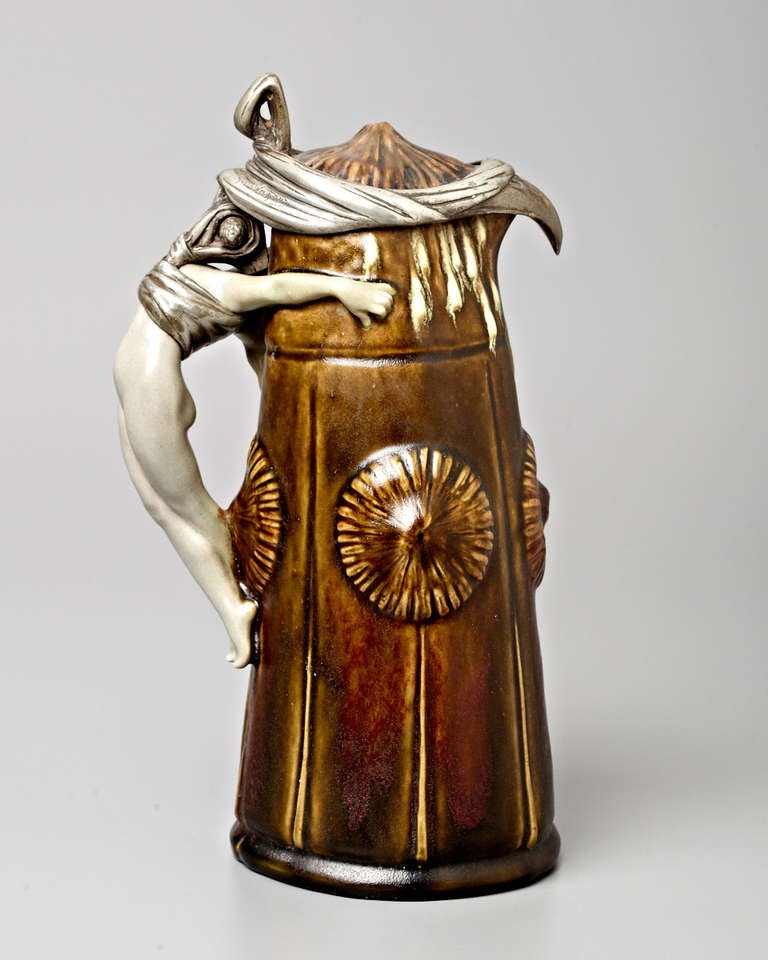 19th Century Symbolist Pitcher Ewer with Figure by Géo Wagner For Sale 1