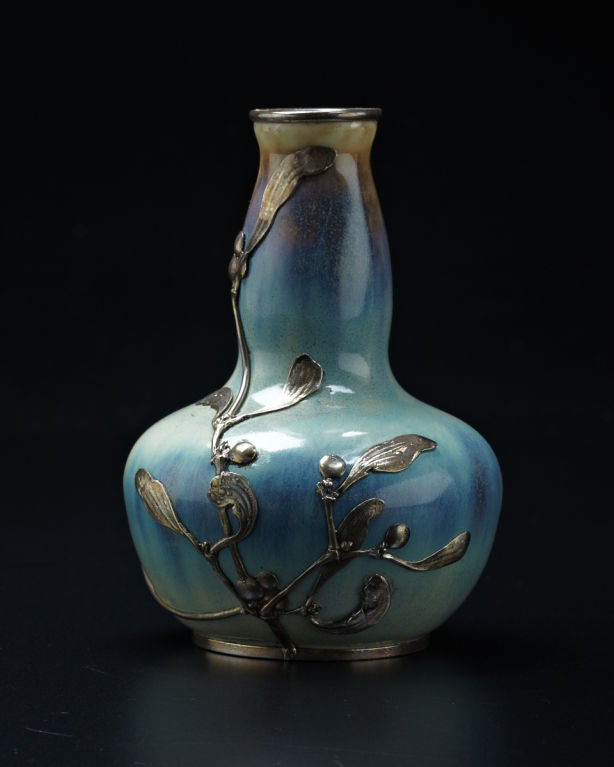 French Atelier de Glatigny Vase with Metal Mount by Lucien Gaillard