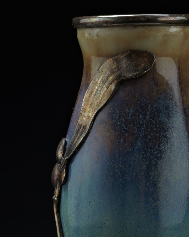 Stoneware Atelier de Glatigny Vase with Metal Mount by Lucien Gaillard