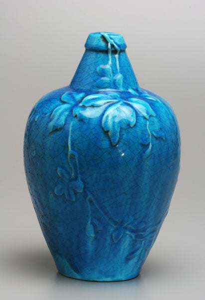Art Deco Lizard Turquoise Vase by Jean-Jacques Lachenal