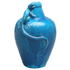 Lizard Turquoise Vase by Jean-Jacques Lachenal