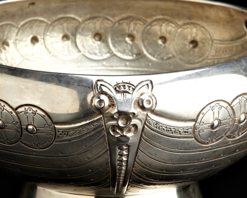 Art Nouveau Metal Norwegian Viking  Revival Bowl by J. Tostrup
