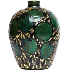 Jugendstil Gold and Limes Mosaic Glass Vase by Max Laeuger