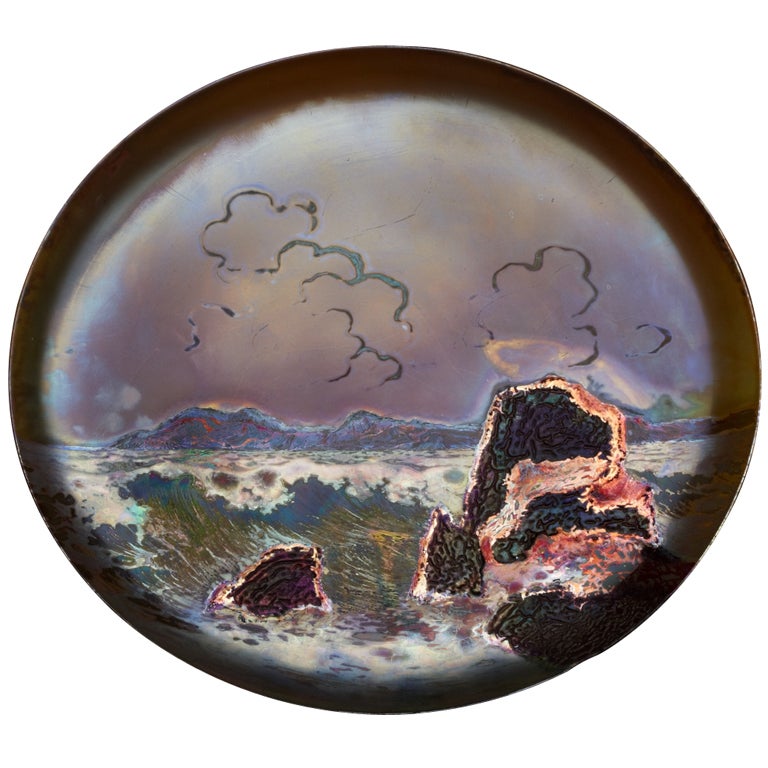 19th Century Iridescent Sea Landscape Charger by Clement Massier For Sale
