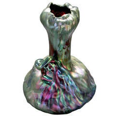 Iridescent Figural Art Nouveau Vase By Delphin Massier