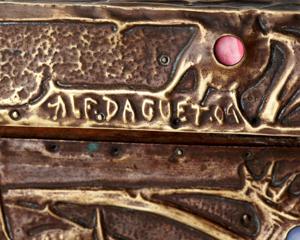 Art Nouveau Stars and Cosmos Metalwork Box with Glass Cabochons By Alfred Daguet 2