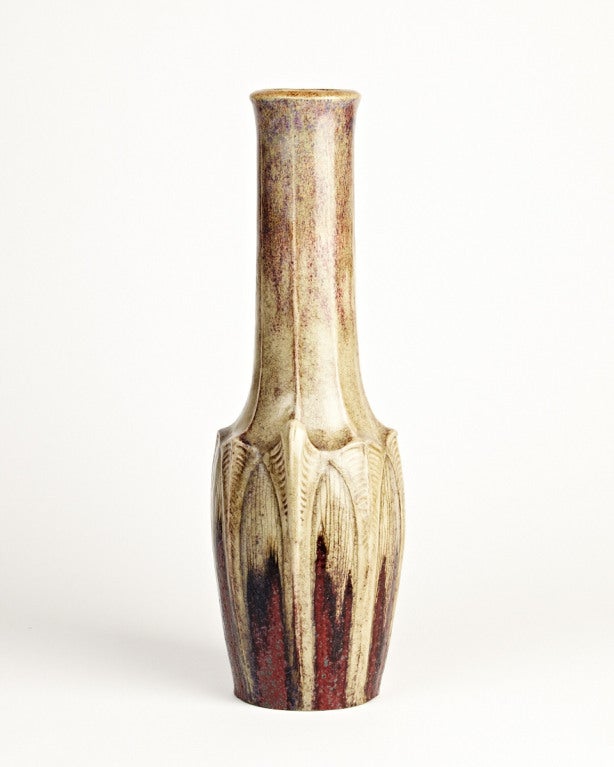 French Ribbed Vase By Émile Decoeur For Sale