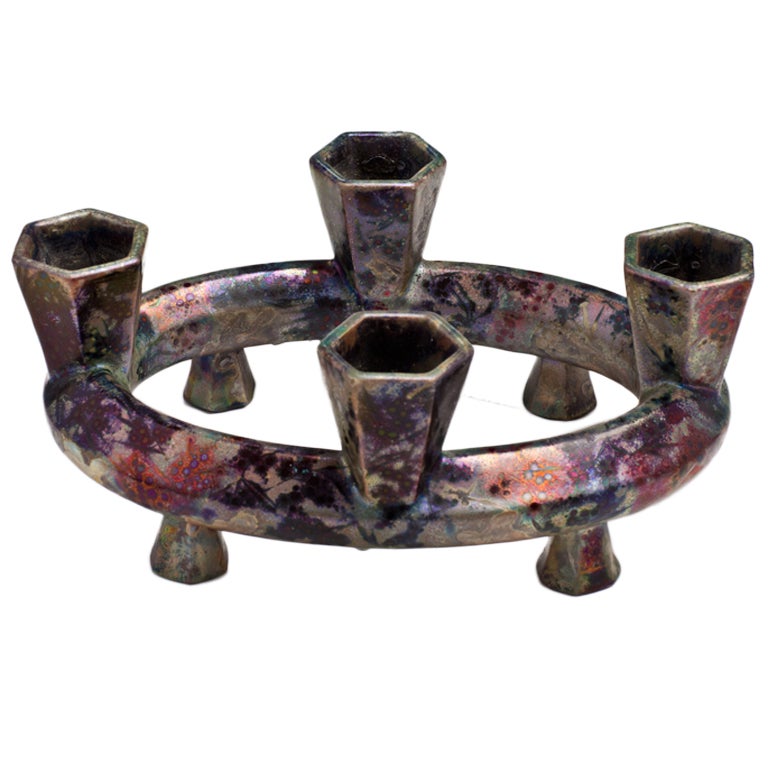 19th Century Iridescent Candelabra by Lucien Levy-Dhurmer for Clement Massier For Sale