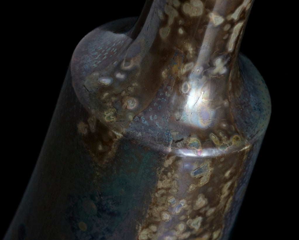 19th Century Symbolist Iridescent Bottle Vase by Lucien Levy-Dhurmer In Excellent Condition For Sale In New York, NY