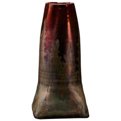19th C. Iridescent Holly Vase by Clement Massier