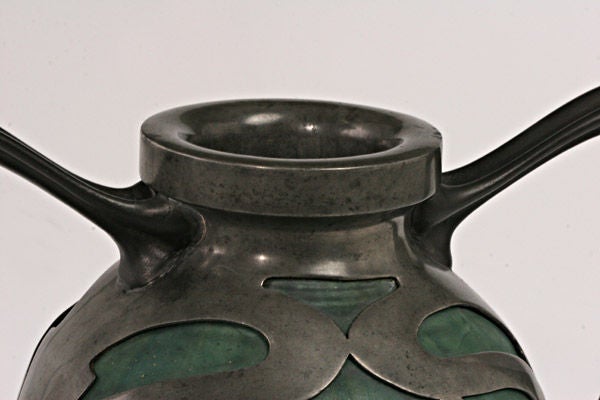 Art Nouveau Stoneware With Metal Mount Vase by Alexandre Bigot