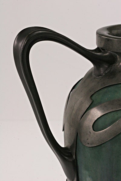 French Stoneware With Metal Mount Vase by Alexandre Bigot