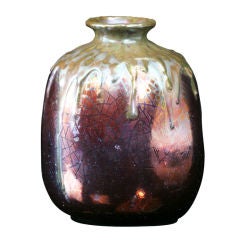 1900 Art Nouveau Iridescent Drip Bottle Vase by Clément Massier