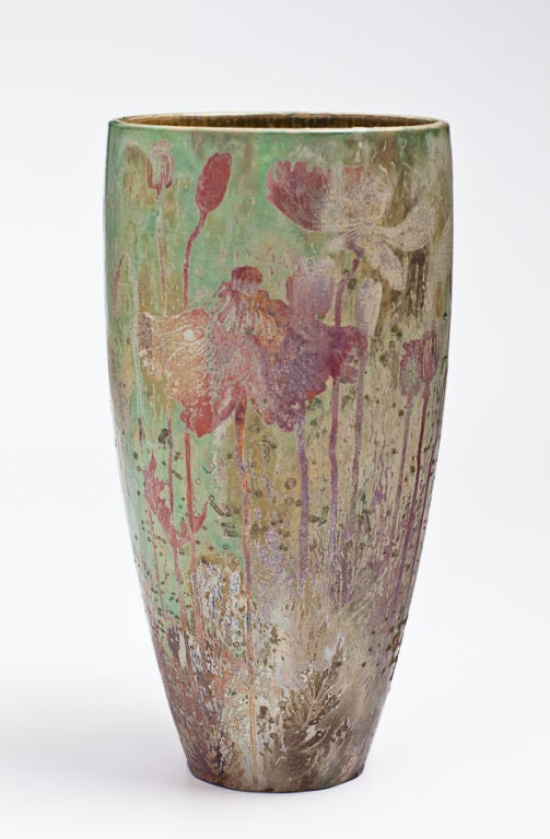 Art Nouveau Iridescent Poppies Vase by Keller et Guérin