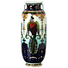 1900 Parrot and Thistle Vase Porcelain by Rozenburg 