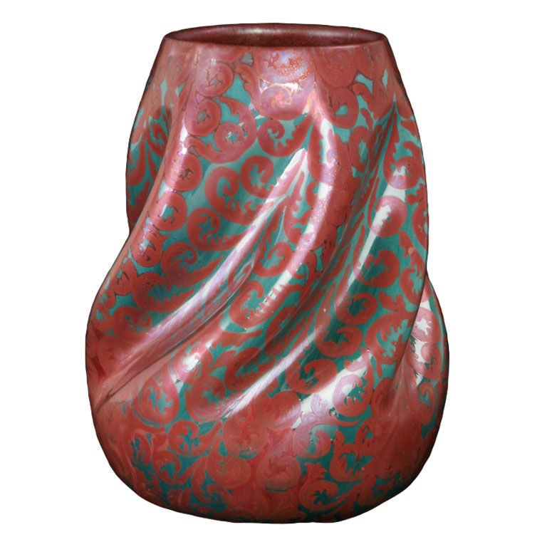 20th Century Art Nouveau Iridescent Twisting Vase by Clement Massier For Sale