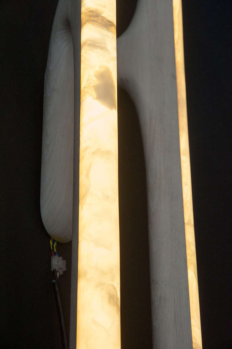 Contemporary Markus Haase Hand Sculpted Bleached Ash and Onyx Sconce, circa 2014