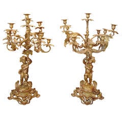 Pair of French Gilt Bronze Candelabras