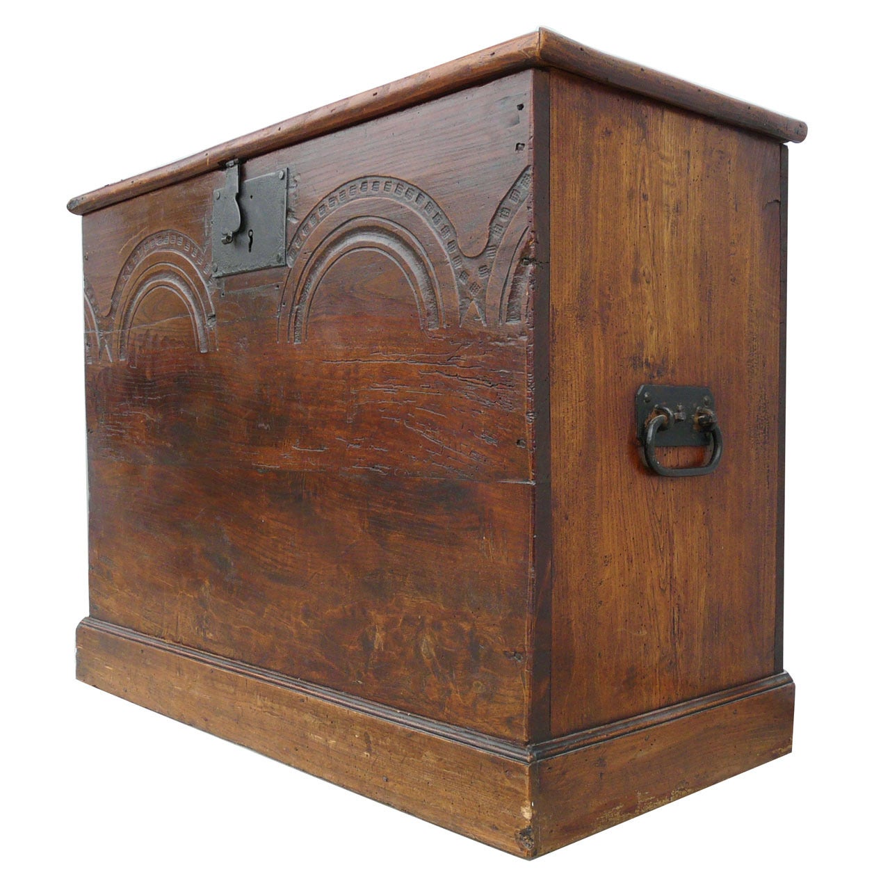 Antique Carriage House Chest Hand Tooled English Oak 19th c Wonderful Size For Sale