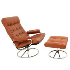 Original Leather Stressless Swivel Lounge Chairs by Ekornes