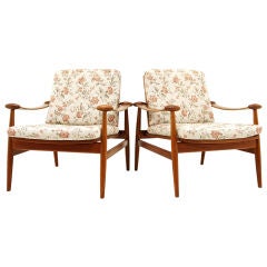 Pair Danish Modern Teak Lounge Chairs by Finn Juhl Model 133