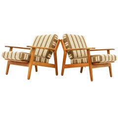 Vintage Pair Danish Modern Oak Lounge Chairs