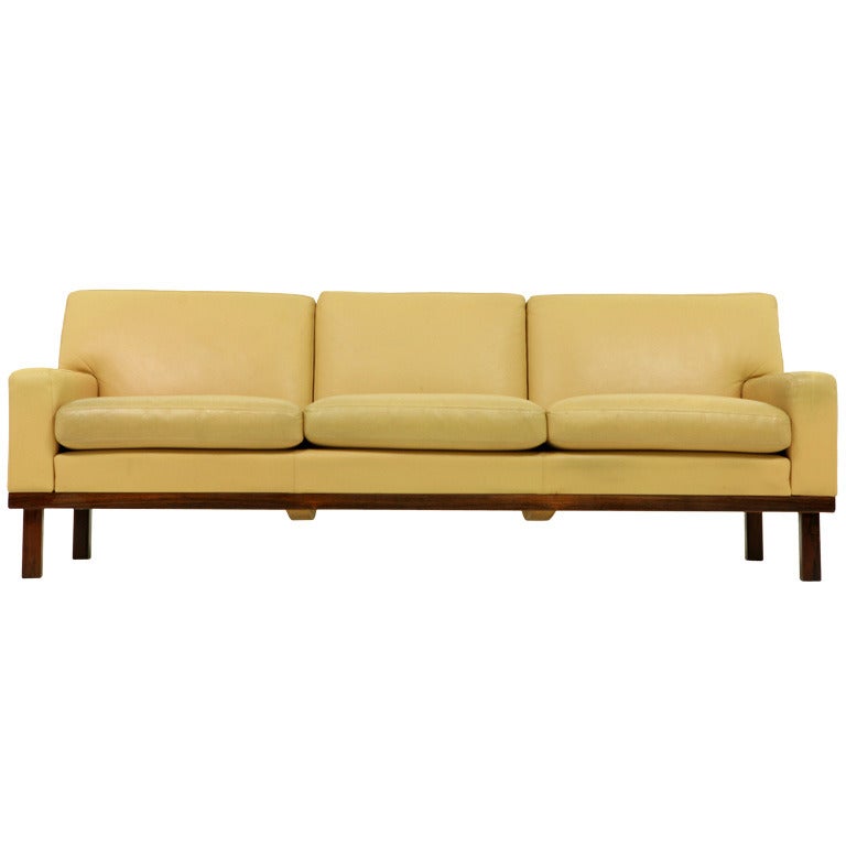 Danish Cream Leather Sofa For Sale at 1stDibs