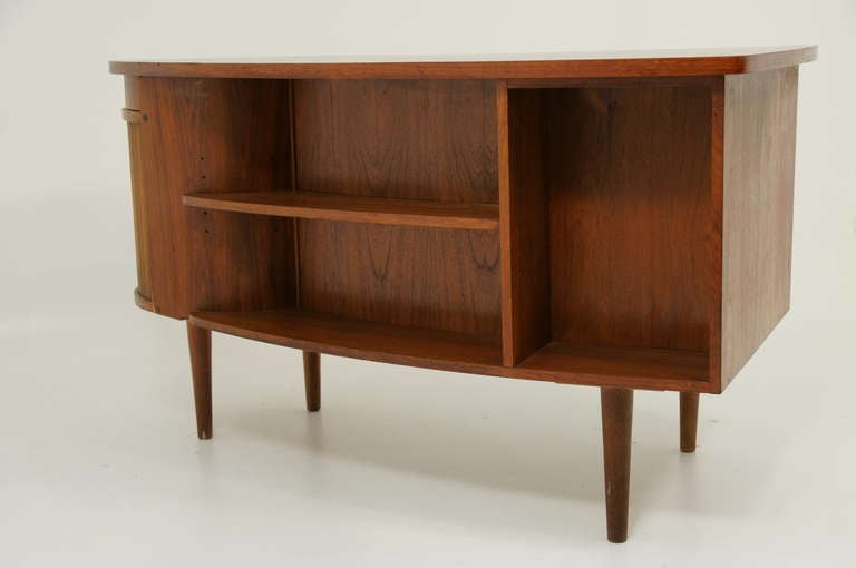 Mid-20th Century Curved Teak Writing Desk w/ Bar For Sale